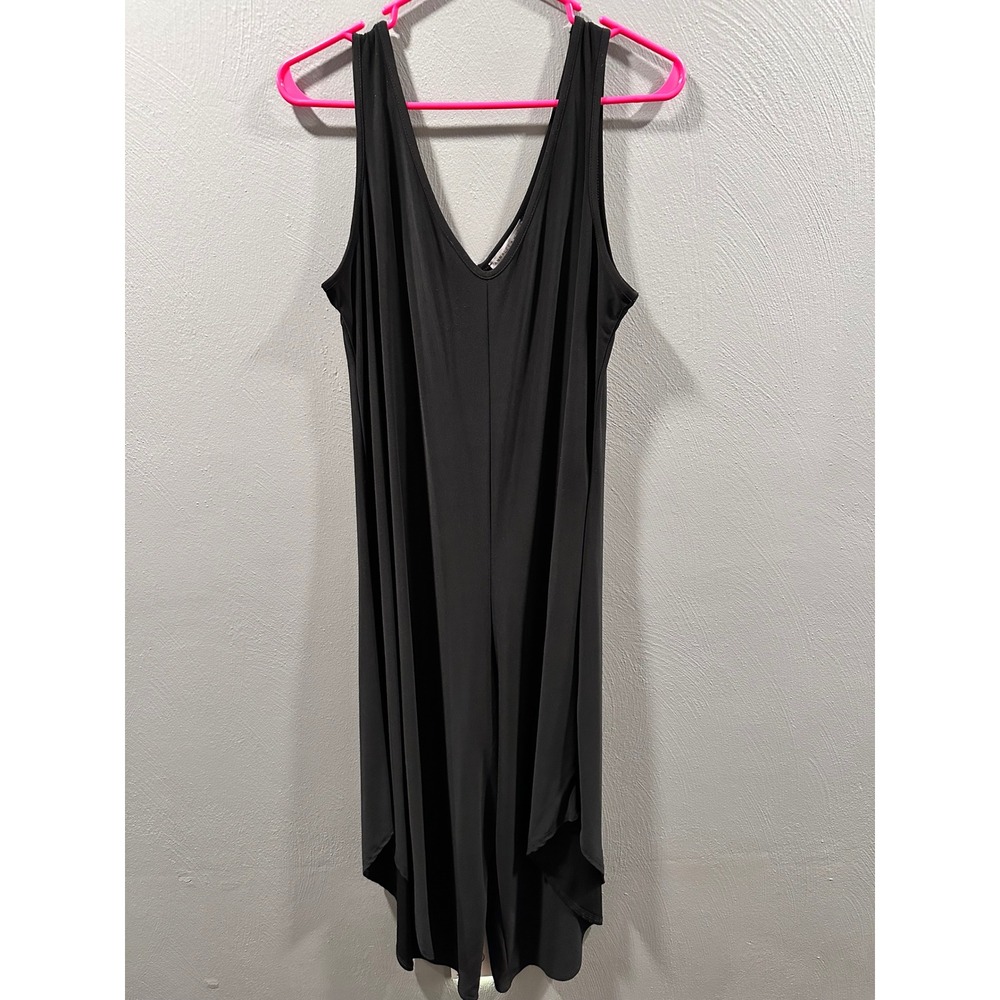 Annalee + Hope Black Sleeveless V-Neck Wide Leg Draped Jumpsuit Womens L USA